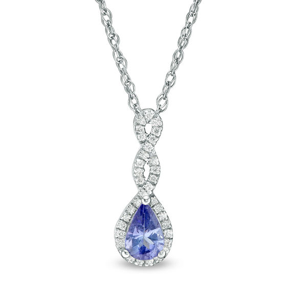Pear-Shaped Tanzanite and 1/10 CT. T.w. Diamond Infinity Twist Pendant in 10K White Gold