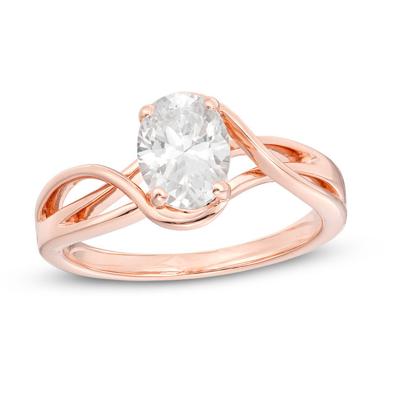 Main Image 1 of 1 CT. Certified Oval Diamond Split Shank Solitaire Engagement Ring in 14K Rose Gold (I/I1)