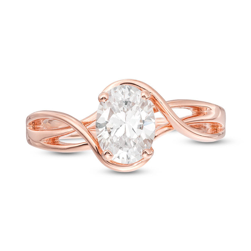 Main Image 3 of 1 CT. Certified Oval Diamond Split Shank Solitaire Engagement Ring in 14K Rose Gold (I/I1)