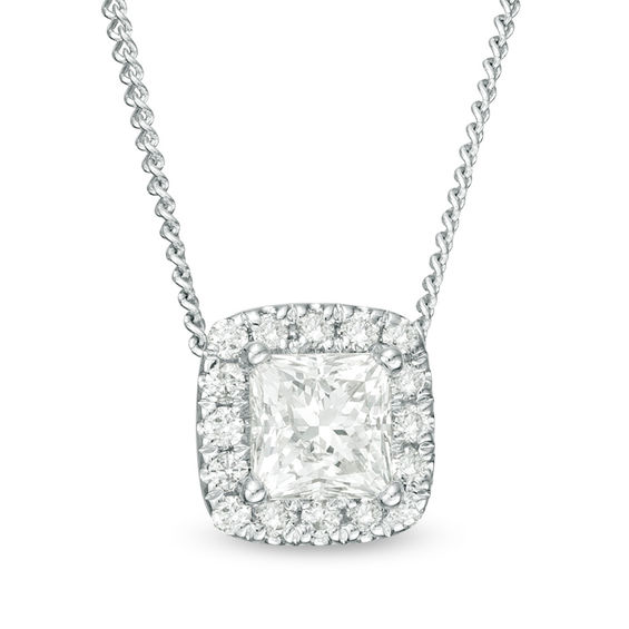 1/3 CT. T.w. Certified Princess-Cut Diamond Frame Pendant in 14K White Gold (I/Si2)