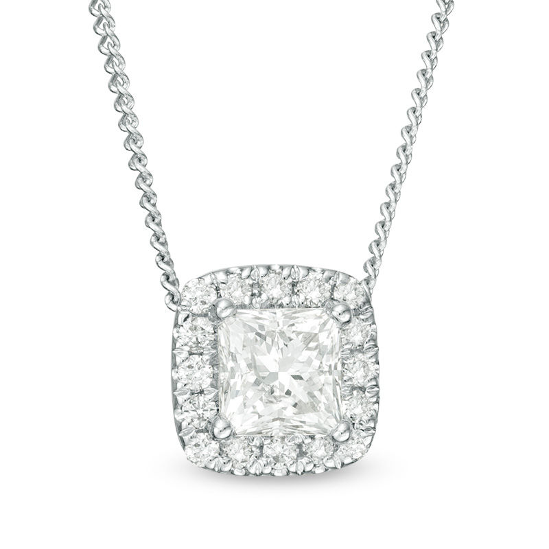 Main Image 1 of 1/3 CT. T.W. Certified Princess-Cut Diamond Frame Pendant in 14K White Gold (I/SI2)