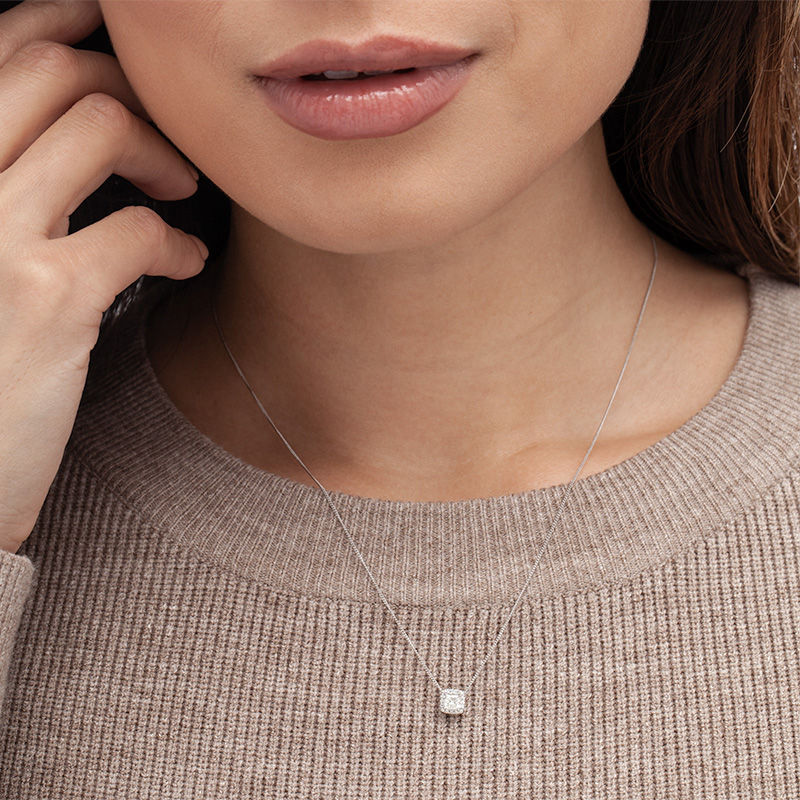 Main Image 2 of 1/3 CT. T.W. Certified Princess-Cut Diamond Frame Pendant in 14K White Gold (I/SI2)