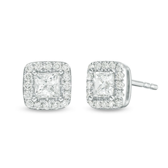 1 CT. T.w. Certified Princess-Cut Diamond Frame Stud Earrings in 14K White Gold (I/Si2)