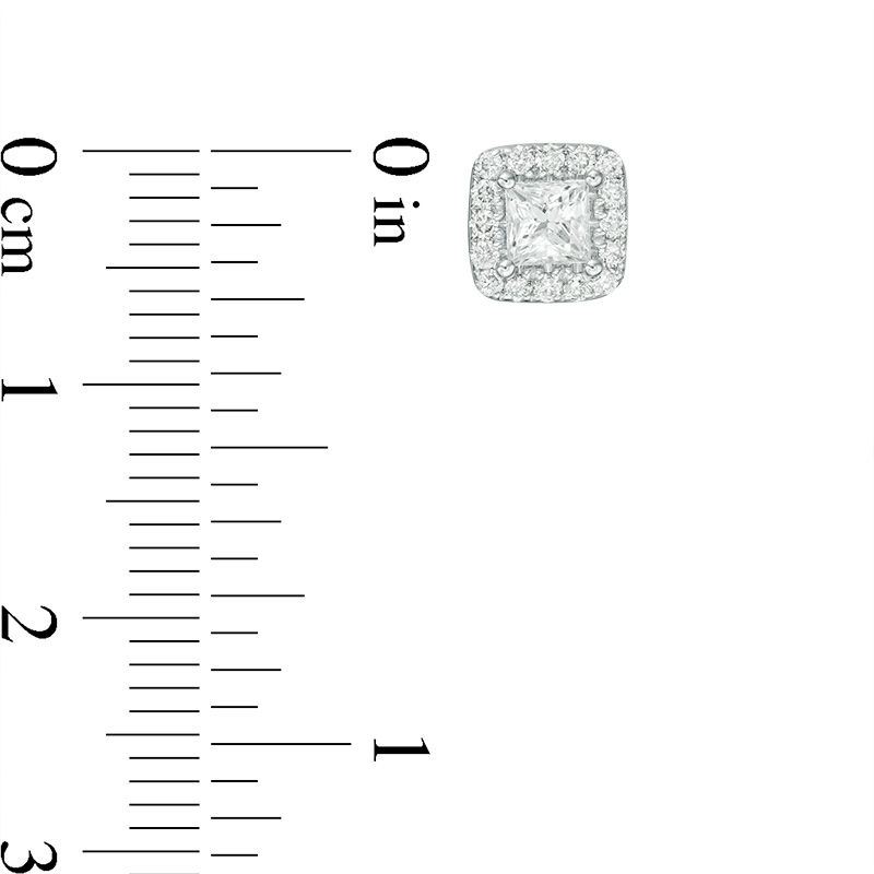 Main Image 2 of 1 CT. T.W. Certified Princess-Cut Diamond Frame Stud Earrings in 14K White Gold (I/SI2)