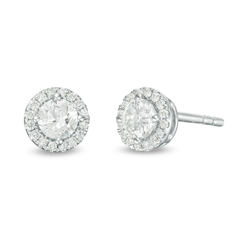 Main Image 1 of 1/2 CT. T.W. Diamond Frame Stud Earrings in 14K White Gold