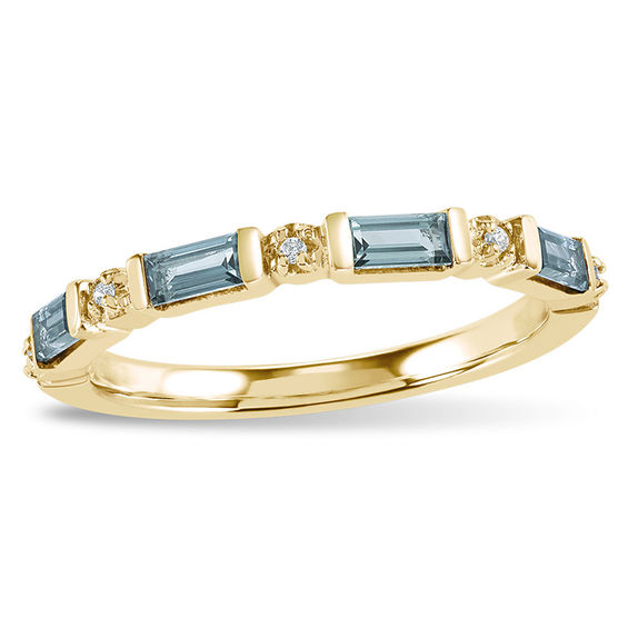 Baguette Birthstone and Cubic Zirconia Stackable Ring by ArtCarved (1 Stone)