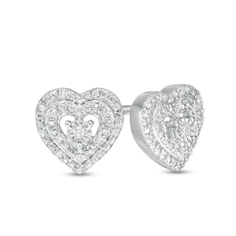 1/10 CT. T.W. Diamond Double Heart Frame Stud Earrings in Sterling Silver