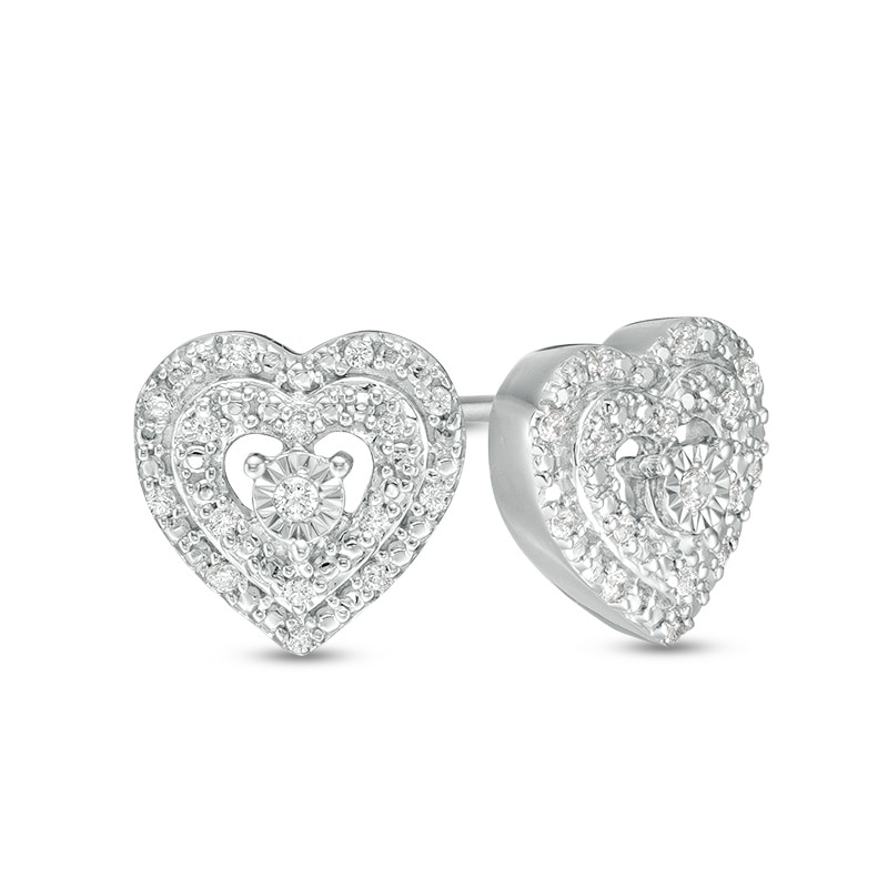 Main Image 1 of 1/10 CT. T.W. Diamond Double Heart Frame Stud Earrings in Sterling Silver