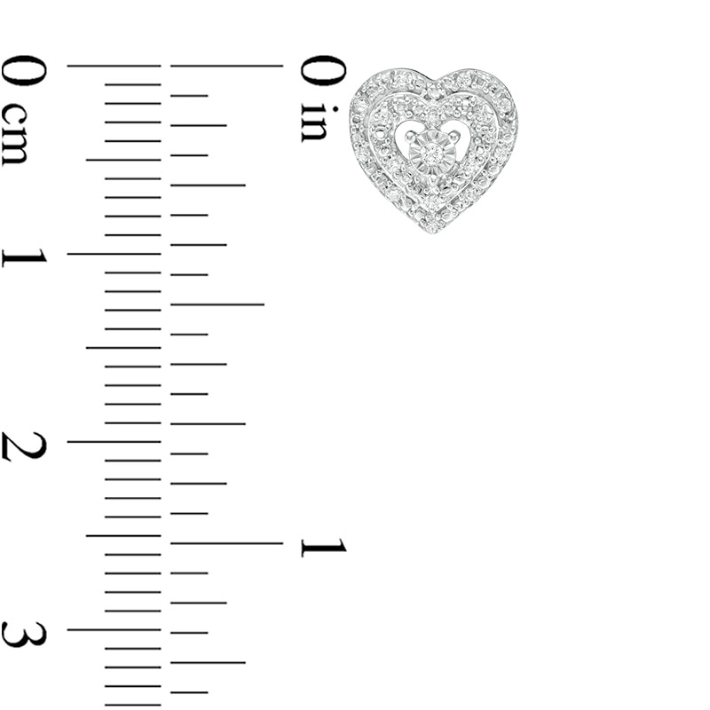 Main Image 3 of 1/10 CT. T.W. Diamond Double Heart Frame Stud Earrings in Sterling Silver
