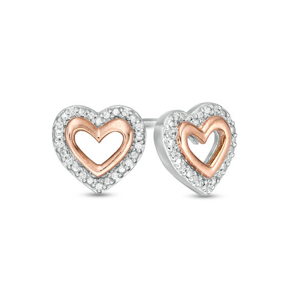 1/20 CT. T.W. Diamond Double Heart Outline Stud Earrings in Sterling ...