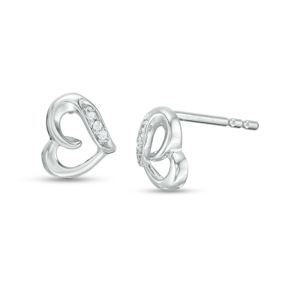 Diamond Accent Loop Heart Stud Earrings in 10K White Gold