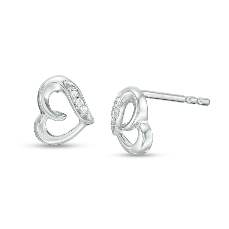 Main Image 1 of Diamond Accent Loop Heart Stud Earrings in 10K White Gold
