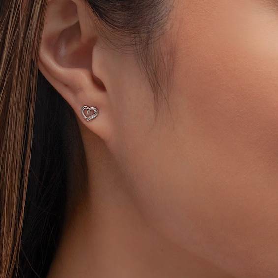 Diamond Accent Loop Heart Stud Earrings in 10K White Gold