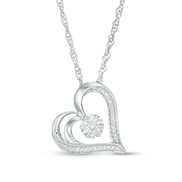 1/15 CT. T.W. Diamond Flower and Heart Outline Pendant in 10K White Gold