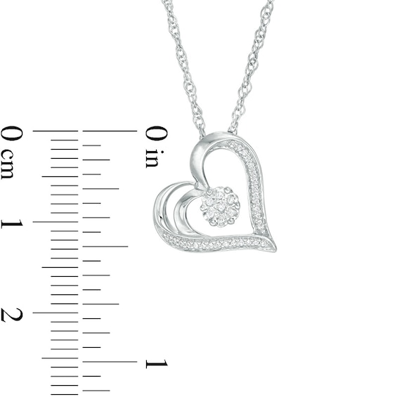 1/15 CT. T.w. Diamond Flower and Heart Outline Pendant in 10K White Gold