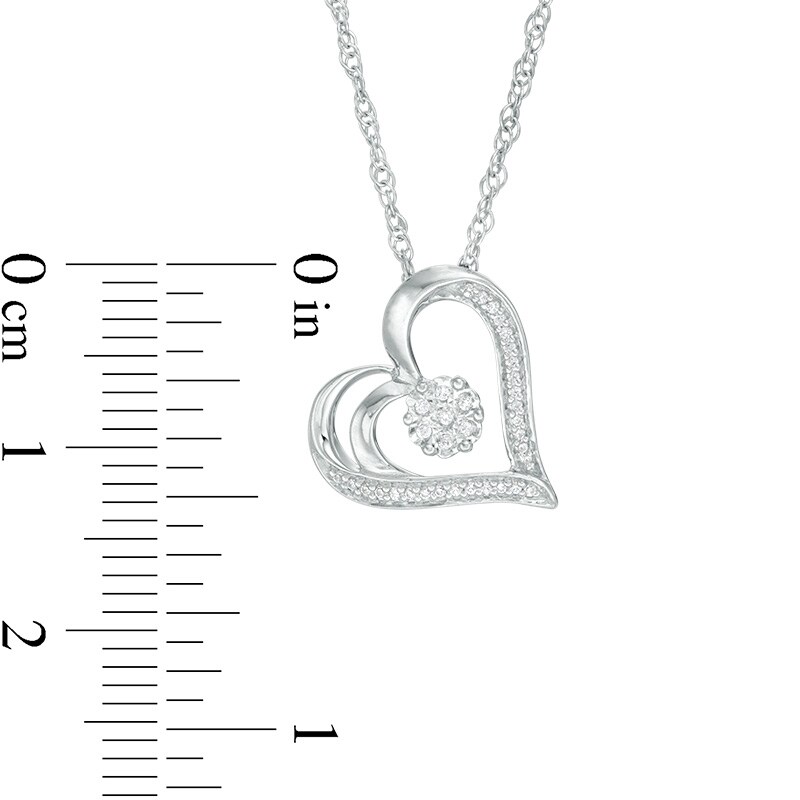 Main Image 3 of 1/15 CT. T.W. Diamond Flower and Heart Outline Pendant in 10K White Gold