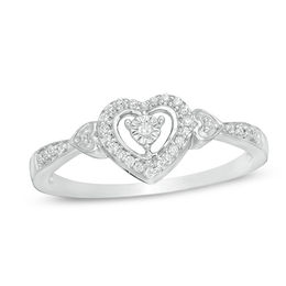 1/10 CT. T.W. Diamond Heart Frame Heart-Sides Promise Ring in Sterling Silver