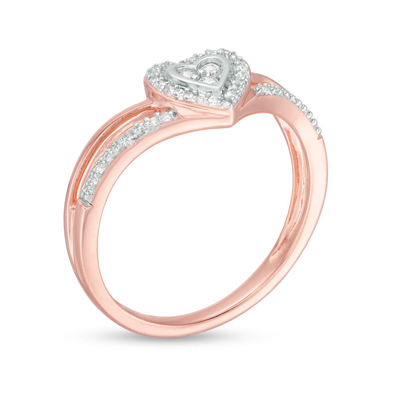 1/8 CT. T.W. Diamond Heart Frame Split Shank Promise Ring in 10K Rose Gold