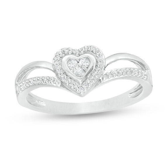 1/8 CT. T.W. Composite Diamond Heart Frame Split Shank Promise Ring in 10K White Gold 1/8 CT. T.W. Composite Diamond Heart Frame Split Shank Promise Ring in 10K White Gold