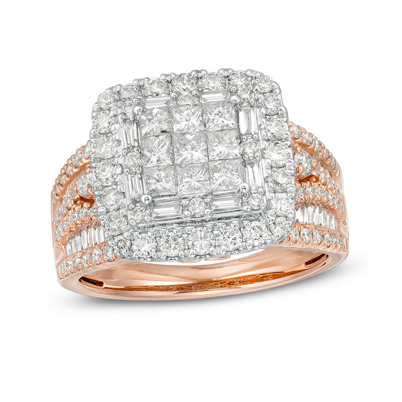 Main Image 1 of 2 CT. T.W. Princess-Cut and Baguette Diamond Frame Multi-Row Engagement Ring in 14K Two-Toned Gold
