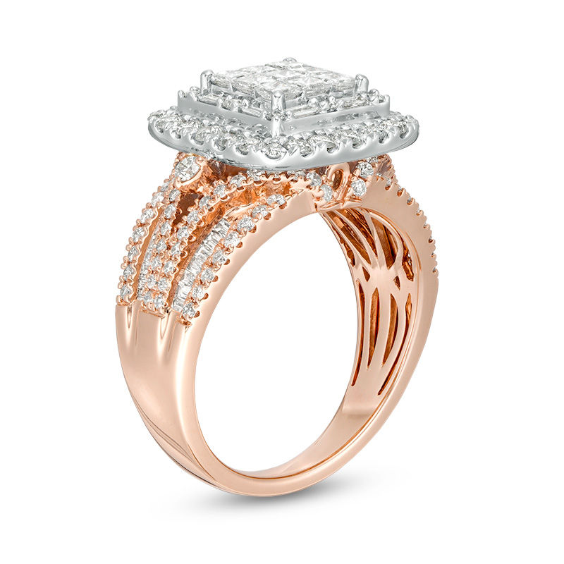 2 CT. T.W. Princess-Cut and Baguette Diamond Frame Multi-Row Engagement Ring in 14K Two-Toned Gold