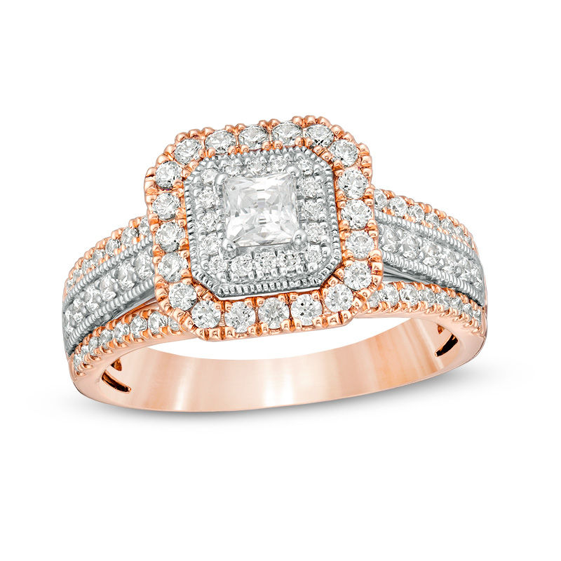 Main Image 1 of 1 CT. T.W. Princess-Cut and Round Diamond Double Octagon Frame Engagement Ring in 14K Two-Tone Gold