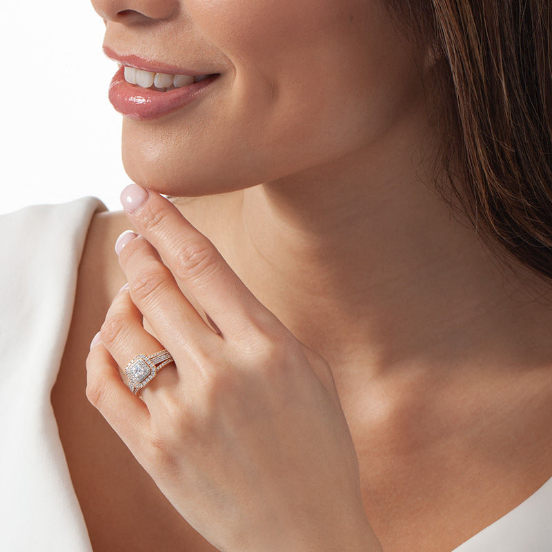 Main Image 2 of 1 CT. T.W. Princess-Cut and Round Diamond Double Octagon Frame Engagement Ring in 14K Two-Tone Gold