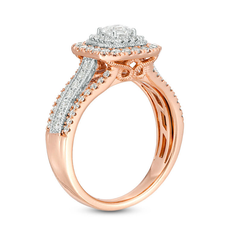 Main Image 3 of 1 CT. T.W. Princess-Cut and Round Diamond Double Octagon Frame Engagement Ring in 14K Two-Tone Gold