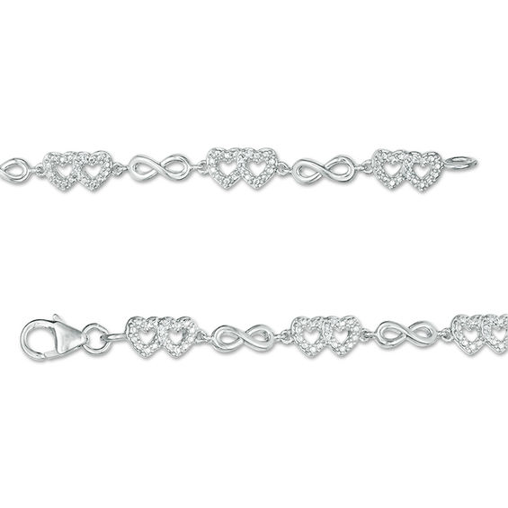 1/10 CT. T.w. Diamond Alternating Double Heart and Infinity Bracelet in Sterling Silver - 7.25"