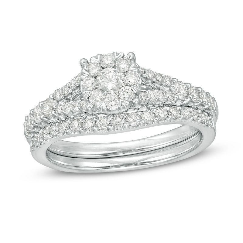 Main Image 1 of 1 CT. T.W. Diamond Frame Vintage-Style Bridal Set in 14K White Gold