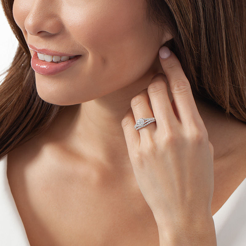 Main Image 2 of 1 CT. T.W. Diamond Frame Vintage-Style Bridal Set in 14K White Gold