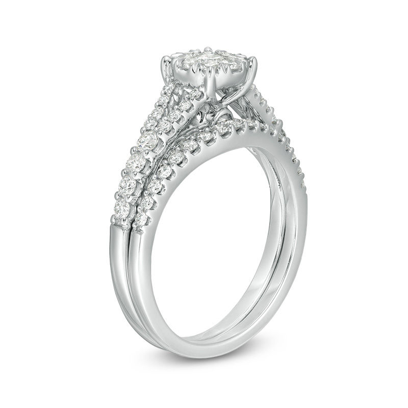 Main Image 3 of 1 CT. T.W. Diamond Frame Vintage-Style Bridal Set in 14K White Gold