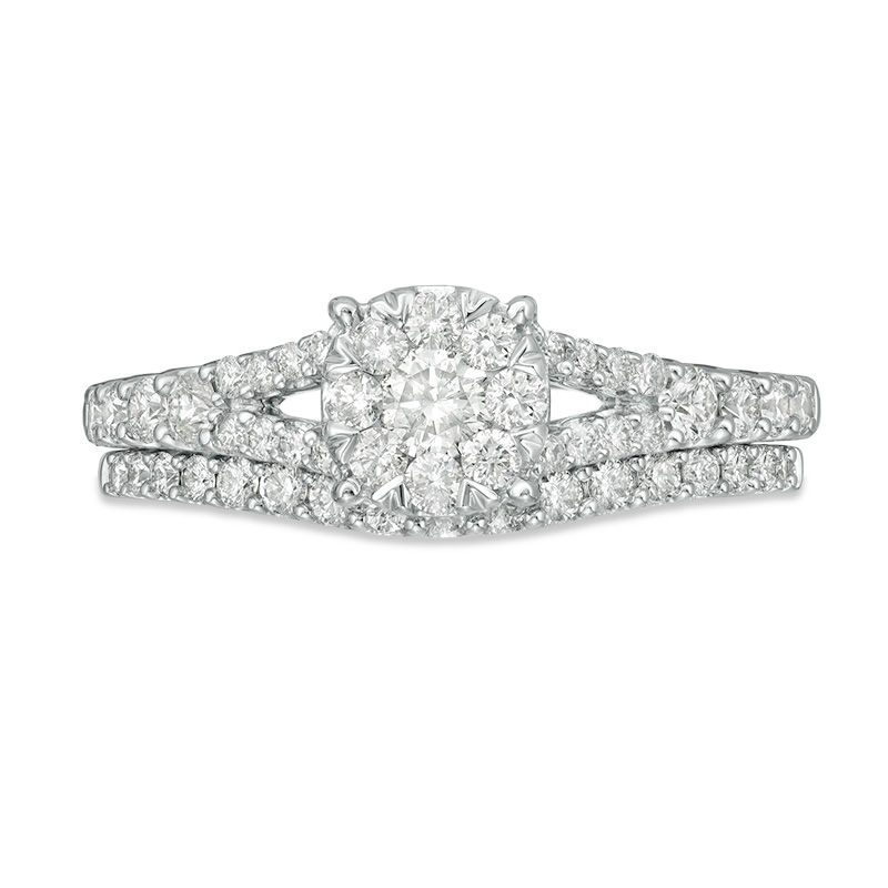 Main Image 4 of 1 CT. T.W. Diamond Frame Vintage-Style Bridal Set in 14K White Gold