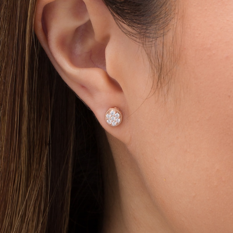 Main Image 2 of 1/4 CT. T.W. Composite Diamond Vintage-Style Stud Earrings in 10K Rose Gold