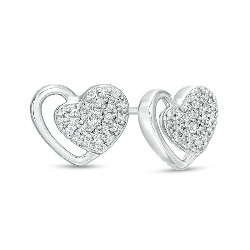 Main Image 1 of 1/6 CT. T.W. Composite Diamond Double Heart Stud Earrings in Sterling Silver