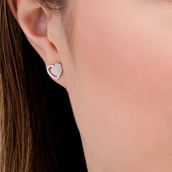 1/6 CT. T.w. Composite Diamond Double Heart Stud Earrings in Sterling Silver