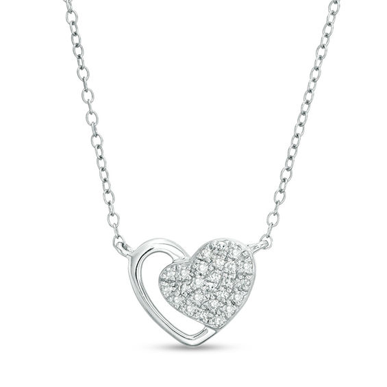 1/6 CT. T.w. Composite Diamond Double Heart Necklace in Sterling Silver