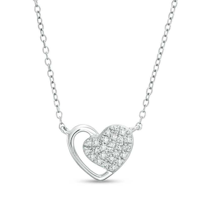 1/6 CT. T.W. Composite Diamond Double Heart Necklace in Sterling Silver