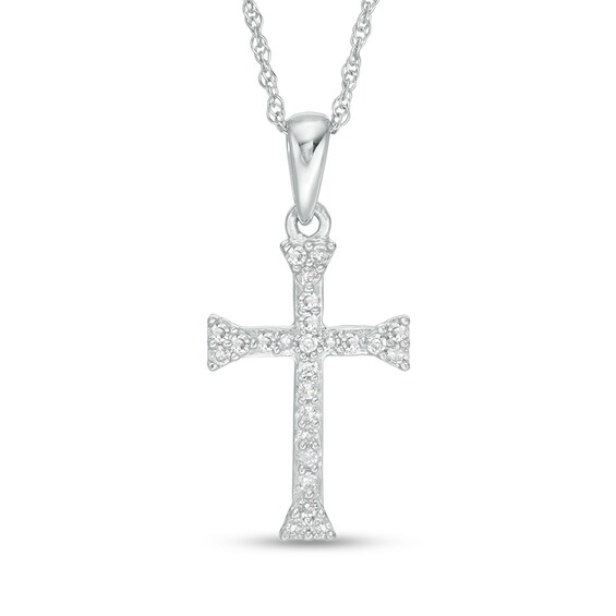1/10 CT. T.w. Diamond Flared Cross Pendant in 10K White Gold