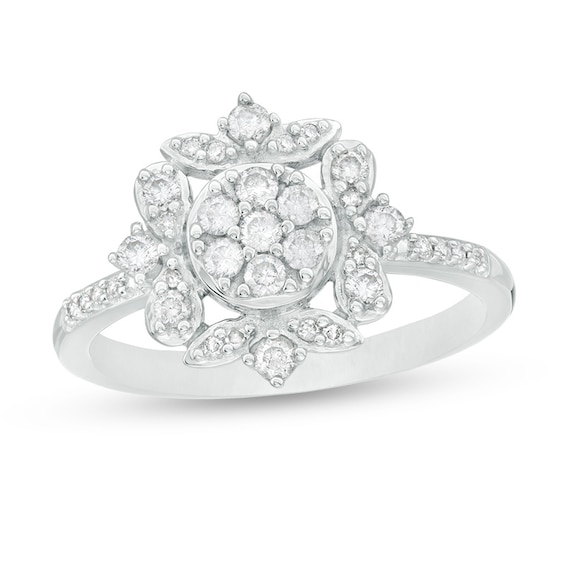 3/8 CT. T.w. Composite Diamond Petal Frame Ring in 10K White Gold