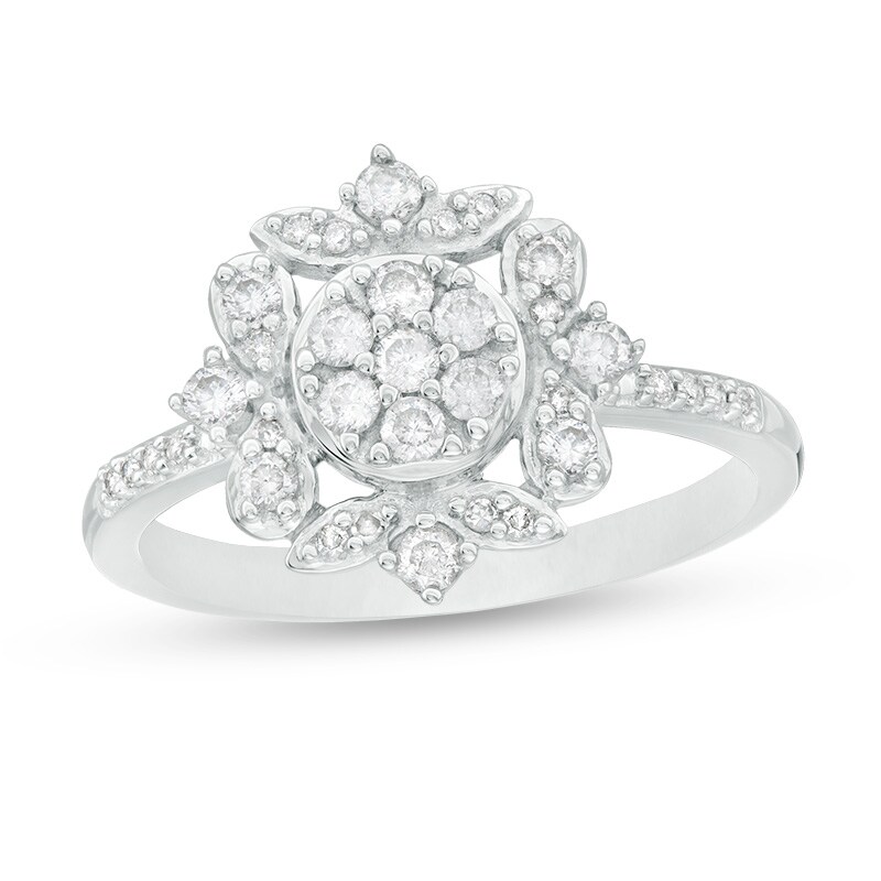 Main Image 1 of 3/8 CT. T.W. Composite Diamond Petal Frame Ring in 10K White Gold