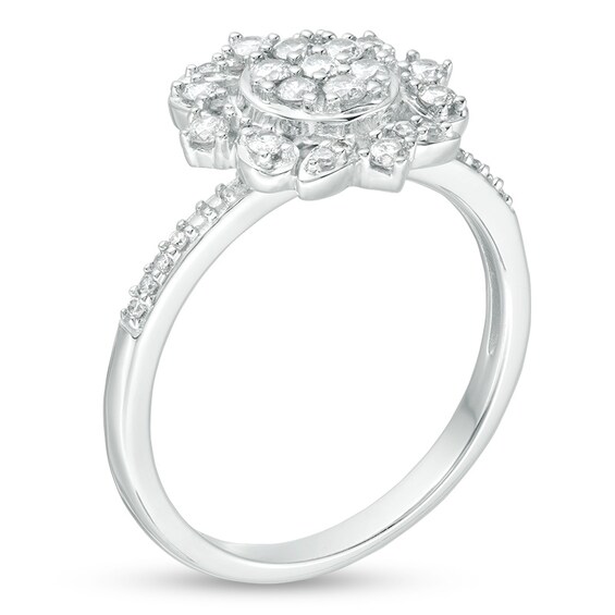 3/8 CT. T.w. Composite Diamond Petal Frame Ring in 10K White Gold