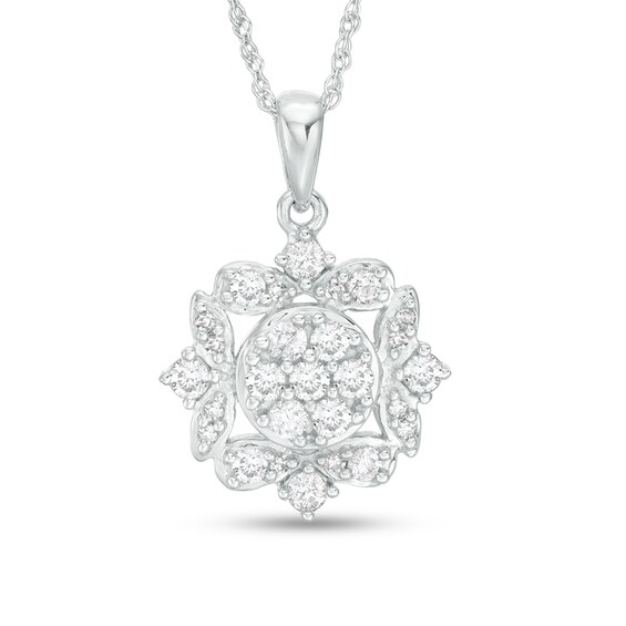 3/8 CT. T.w. Composite Diamond Petal Frame Pendant in 10K White Gold
