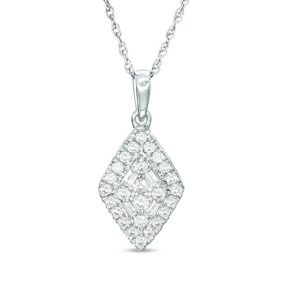 1/2 CT. T.w. Composite Diamond Double Kite-Shaped Frame Pendant in 10K White Gold