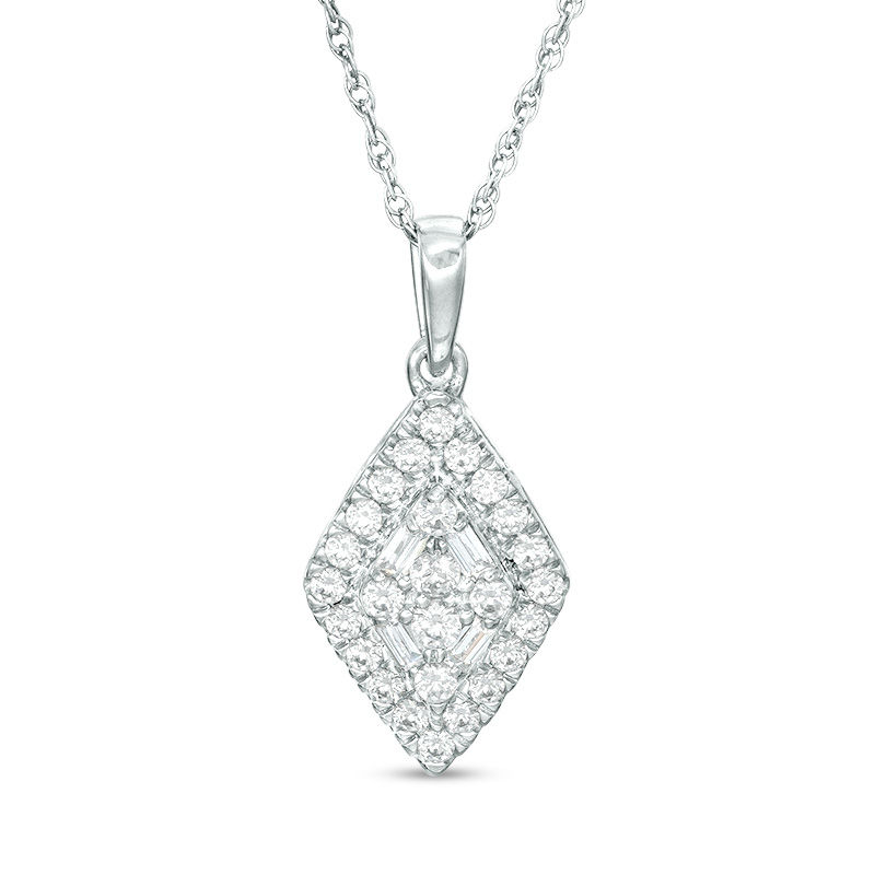 Main Image 1 of 1/2 CT. T.W. Composite Diamond Double Kite-Shaped Frame Pendant in 10K White Gold
