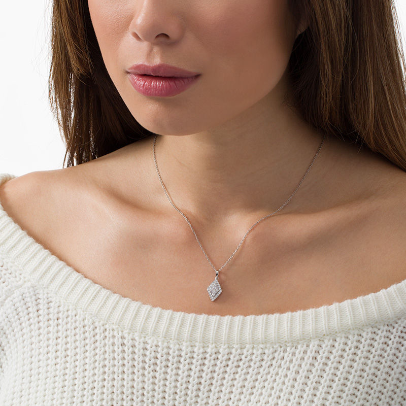 Main Image 2 of 1/2 CT. T.W. Composite Diamond Double Kite-Shaped Frame Pendant in 10K White Gold