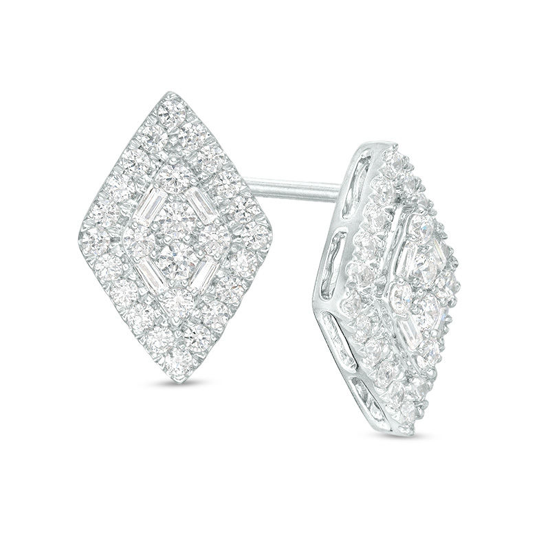 Main Image 1 of 3/4 CT. T.W. Composite Diamond Double Kite-Shaped Frame Stud Earrings in 10K White Gold