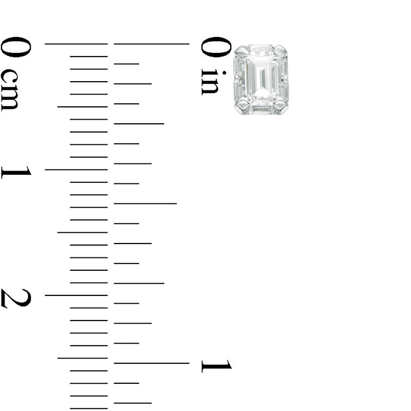 Main Image 3 of 1/2 CT. T.W. Emerald-Cut Diamond Frame Stud Earrings in 14K White Gold