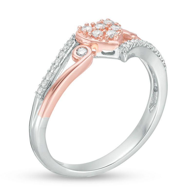 Main Image 2 of 1/5 CT. T.W. Composite Diamond Heart Bypass Ring in Sterling Silver and 10K Rose Gold