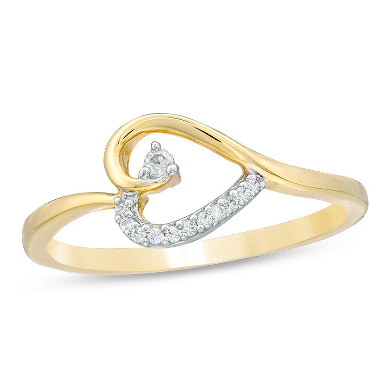 Main Image 1 of 1/20 CT. T.W. Diamond Sideways Heart Ring in 10K Gold